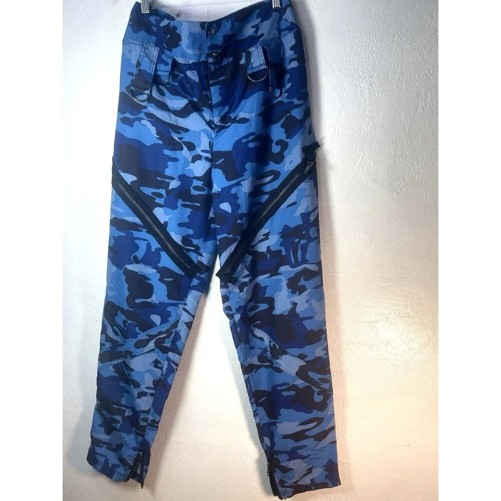 Balera Womens M Blue Camo Dance Jogger Pants Zip Leg D-Ring High Rise Performanc